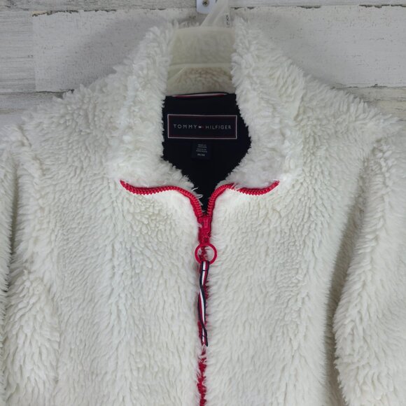 TOMMY HILFIGER White Warm Fuzzy Full Zip Sherpa Jacket WOMEN'S SIZE MEDIUM - Picture 6 of 16